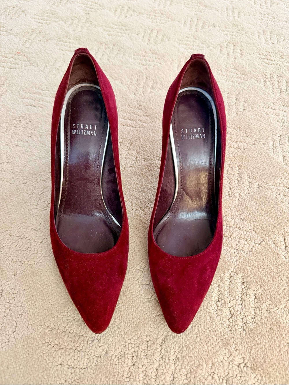 Stuart Weitzman Wine Red Suede Pointed-Toe Pumps